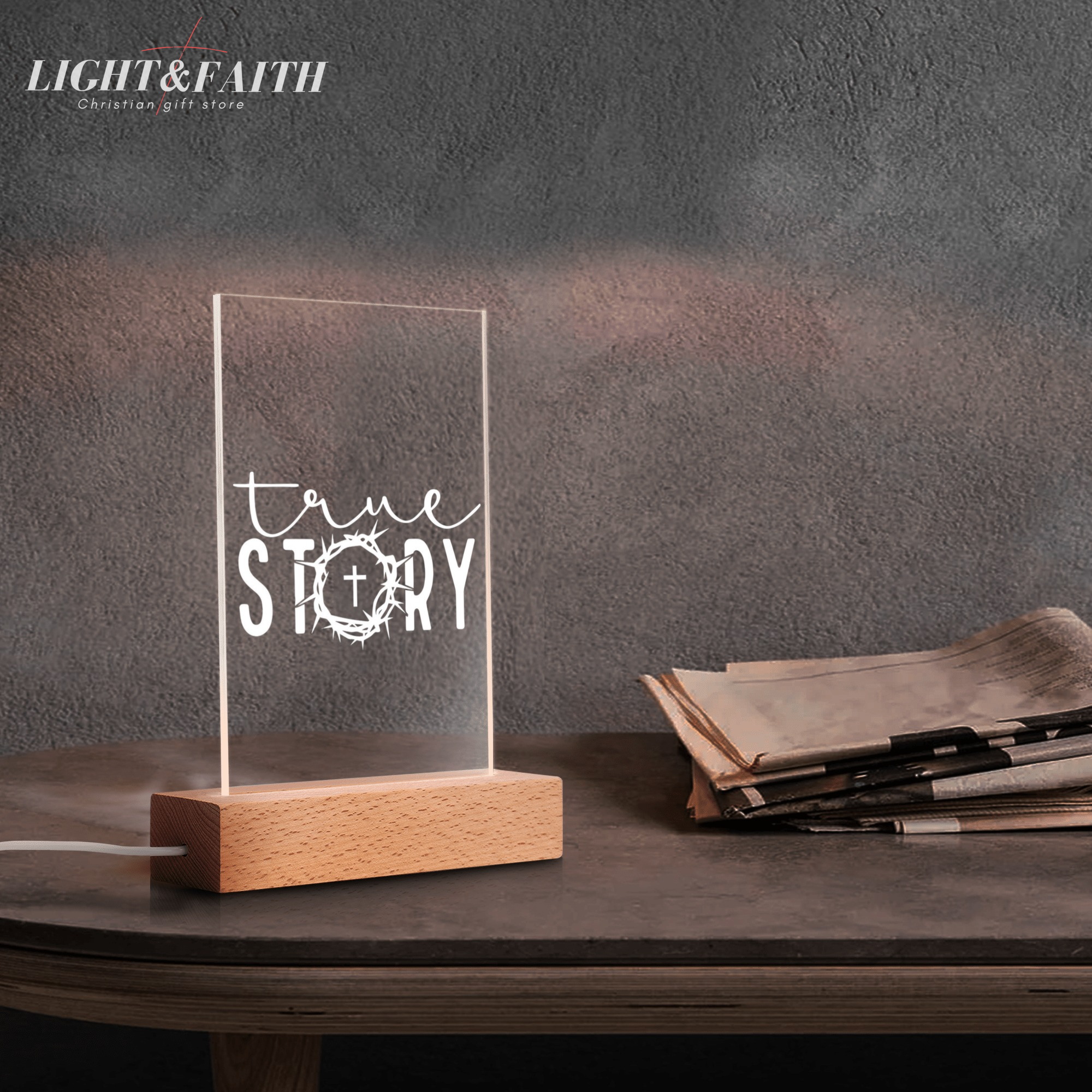 True Story LED Light, Christian Bible Verse Lamp, Christian Home Decor, Faith Based Decor, Religious LED Light.NLLAF33